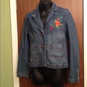 Jean Jacket Blazer Mod Flowers Boho Jean Jacket